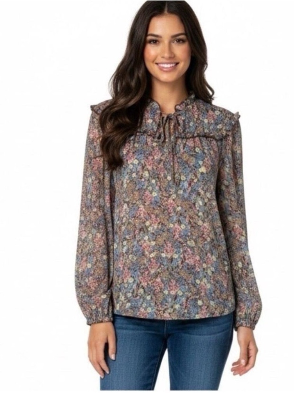💫 Northern Reflections Floral Ruffle Cottagecore Blouse - Size Medium EUC 💫